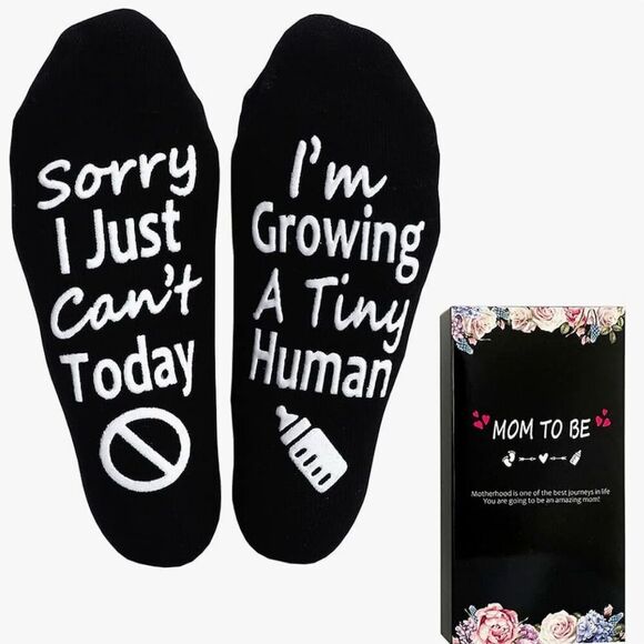 Pregnancy Gift Socks “Sorry I Just Can’t” – Mom To Be Baby Shower Gift Box - Picture 1 of 3
